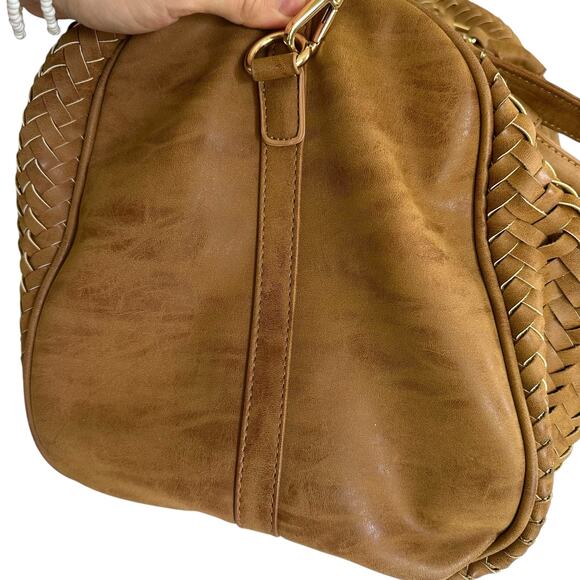 Madison West Tan Woven Satchel Shoulder Bag Chain Strap Travel Carry On NWOT - Picture 7 of 16